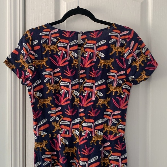 ModCloth Cat floral Print Jumpsuit size S‎ navy pockets linen navy summer party - Picture 6 of 14